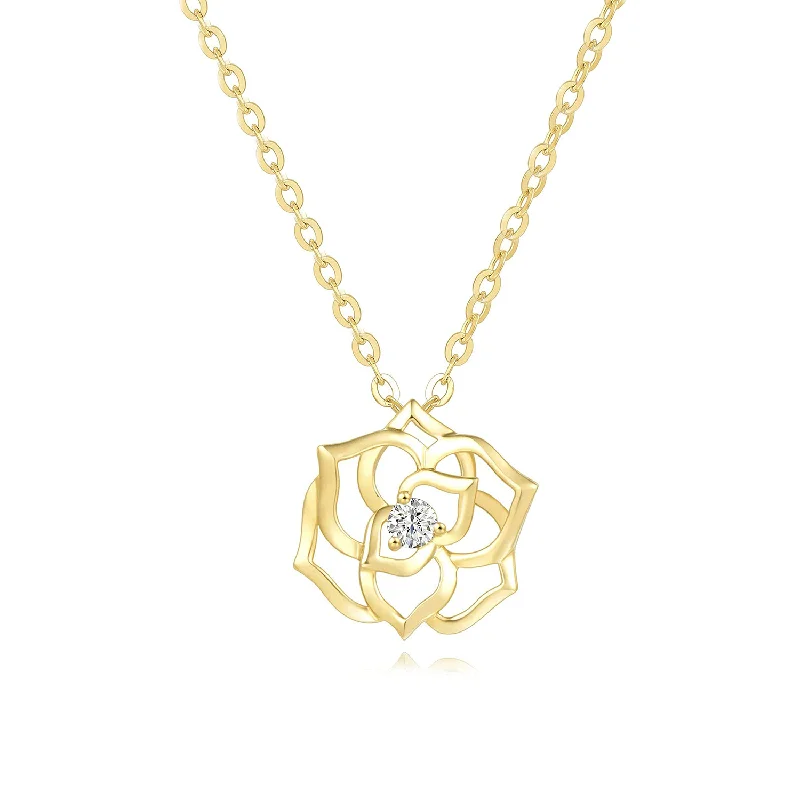 Women’s handcrafted necklaces-FANCIME "La Camellia" Camellia Flower 18K Solid Yellow Gold Necklace