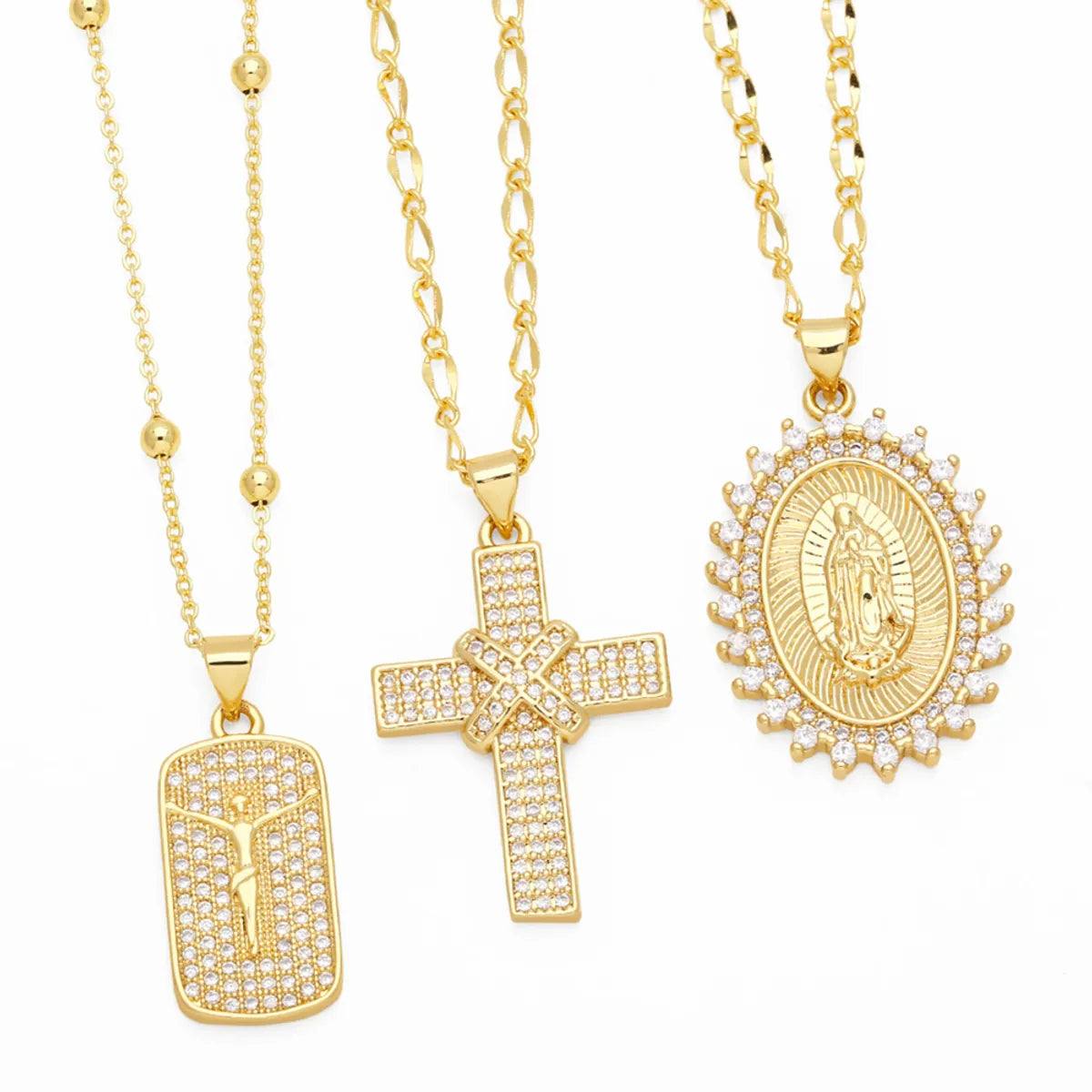 Women’s blue topaz necklaces-Ig Style Retro Cross Copper 18k Gold Plated Zircon Pendant Necklace In Bulk