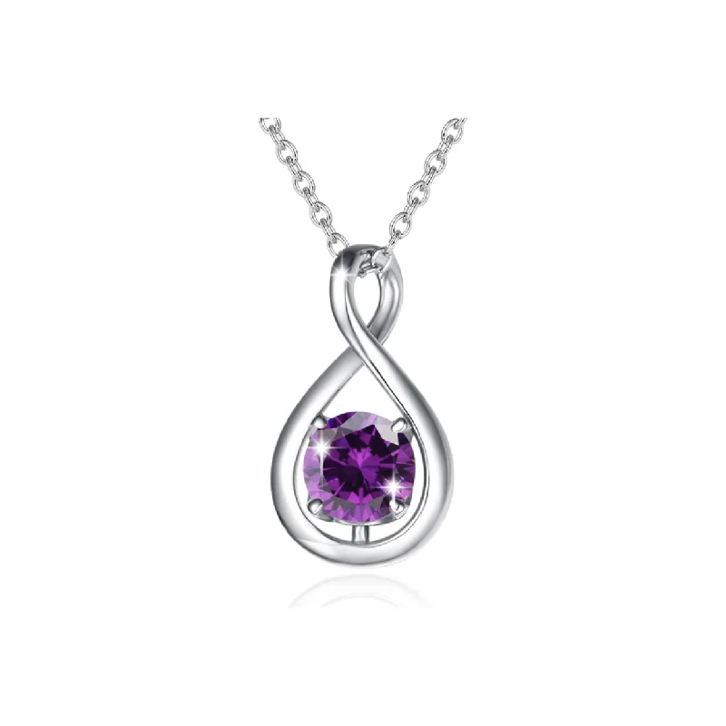 Women’s silver chain necklaces-"Infinite Embrace" February Birthstone Amethyst Infinity Symbol Sterling Silver Pendant Necklace