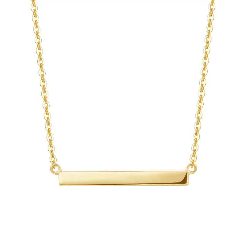 Women’s gemstone chokers-FANCIME "Simply Bar" Horizontal Gold Bar 14K Yellow Gold Necklace