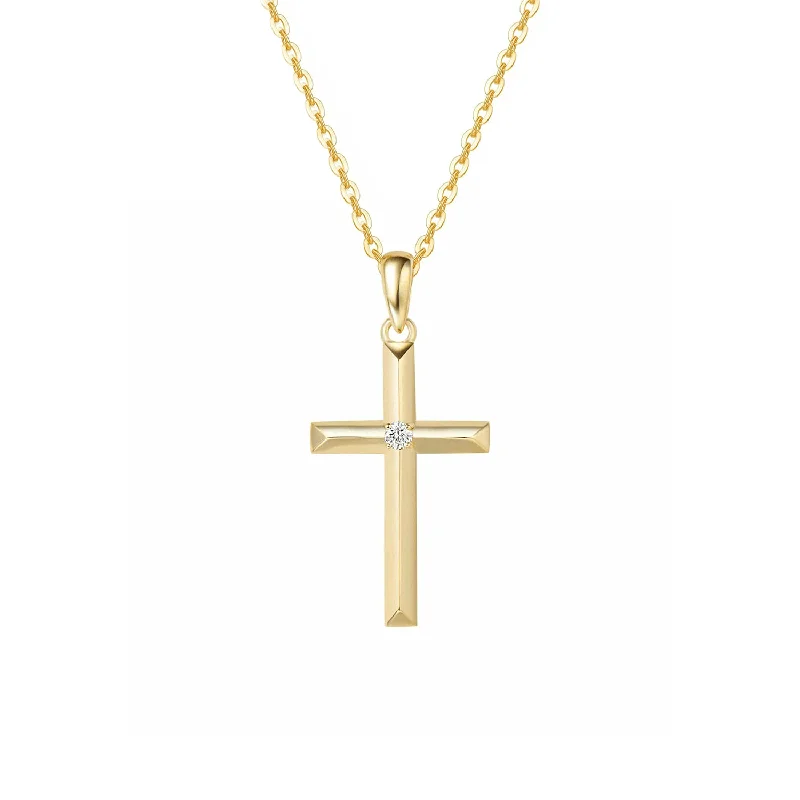 Women’s personalized pendant necklaces-"Faith In Heart" 14K Yellow Gold Diamond Cross Necklace