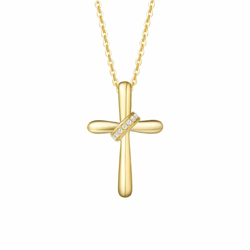 Women’s classic pearl necklaces-FANCIME Puffy Cross 14K Yellow Gold Necklace