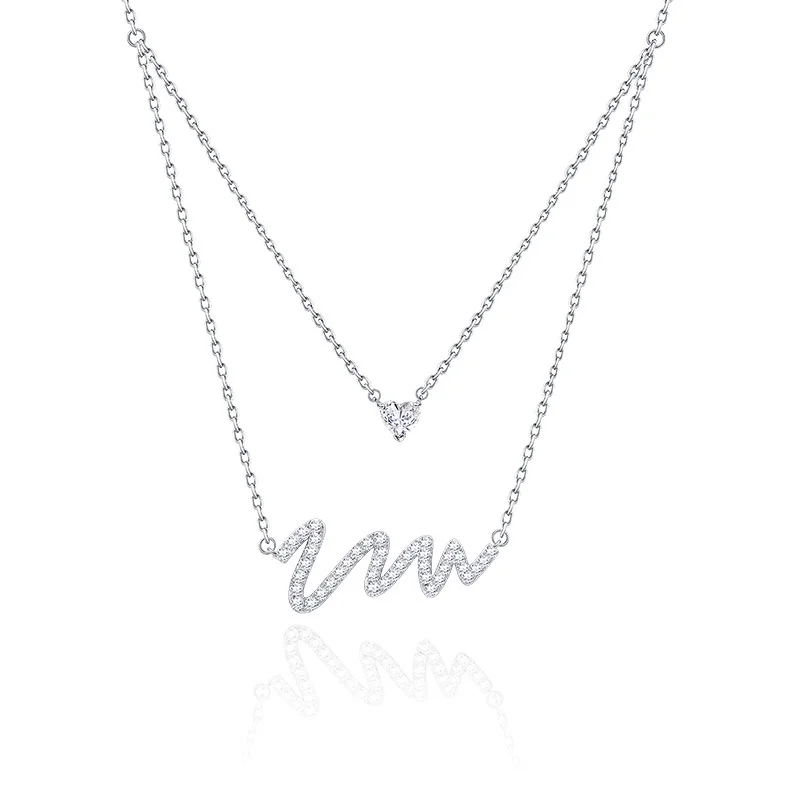 Women’s birthstone pendants-FANCIME "Pounding Heart" Wave Double Layer Sterling Silver Necklace