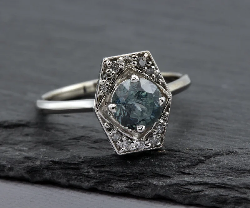 Women’s unique gemstone engagement rings-Montana Sapphire Art Deco Diamond Ring