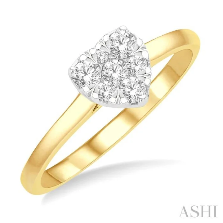 Women’s rose gold engagement rings with diamonds-1/8 ctw Round Cut Diamond Heart Shape Lovebright Ring in 14K Yellow and White Gold