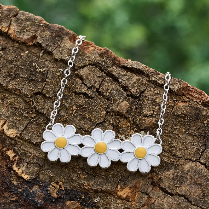 Women’s gemstone pendant necklaces-Triple Daisy Bar Necklace