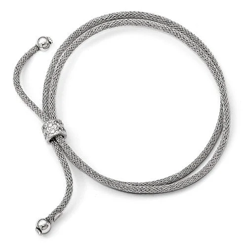 Women’s diamond bracelets-Leslie's Sterling Silver CZ Double Strand Adjustable Bracelet