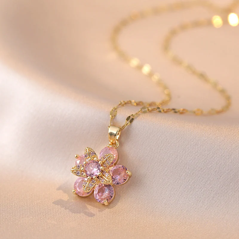 X1590 Pink Flower Rotating 11 Necklace {Pendant Together}