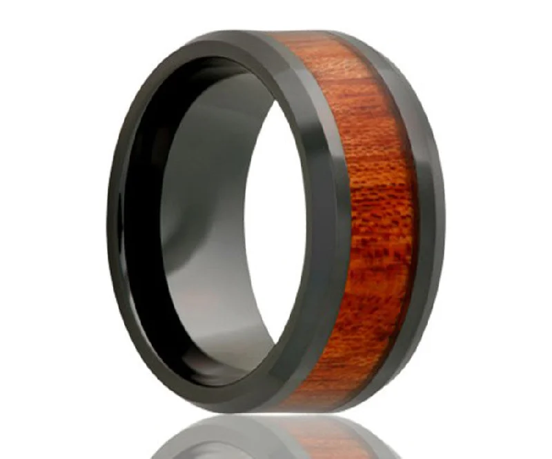 Women’s engagement rings with side diamonds-Black Diamond Ceramic Blood Wood Ring