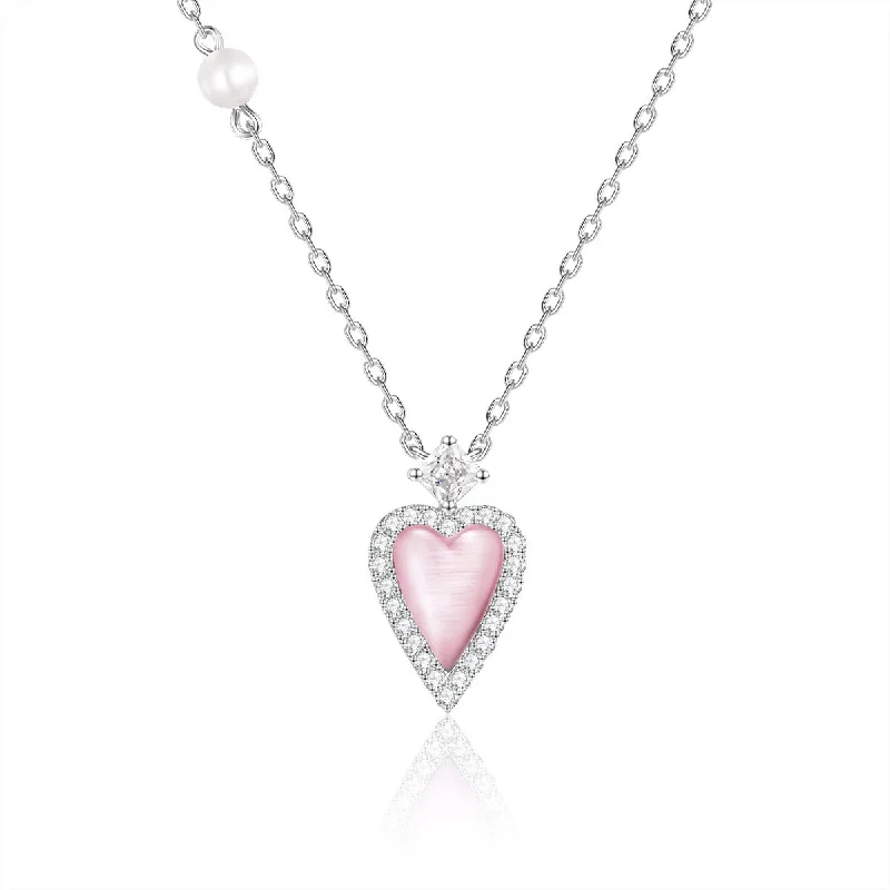 Women’s diamond pendant necklaces-FANCIME "Pink Moment" Pink Heart Sterling Silver Necklace