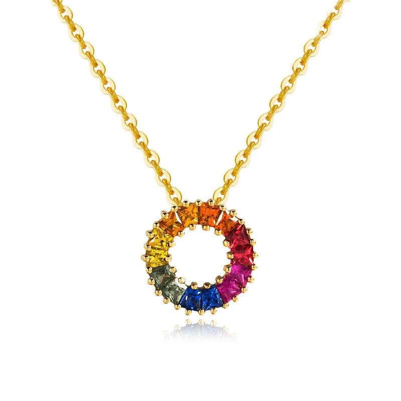 Women’s statement chain necklaces-FANCIME "Rainbow Ring Mini" Multi Gemstone 18K Yellow Gold Necklace