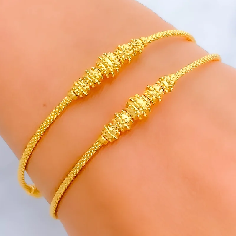 Women’s luxury gold bracelets-Dazzling Striped 22k Gold Bangle Bracelet Pair