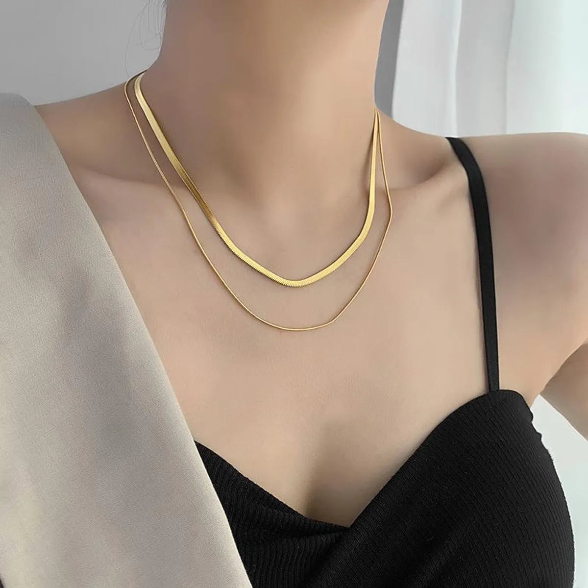 Women’s cute pendant necklaces-Punk Simple Style Solid Color Titanium Steel Plating 18k Gold Plated Layered Necklaces