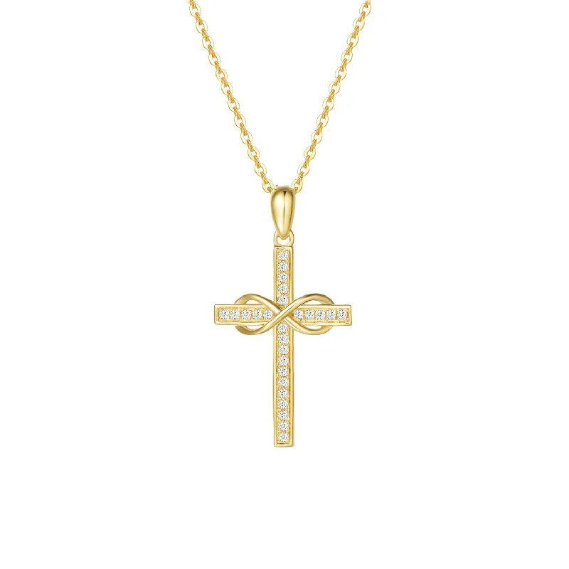 Women’s custom necklaces-FANCIME Diamond Infinity Cross 9K Yellow Gold Necklace