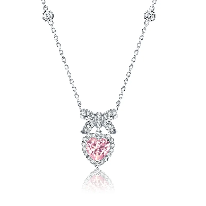 Women’s classic gold chain necklaces-FANCIME "Heart Kiss" Sugar Bow and Heart CZ Sterling Silver Necklace