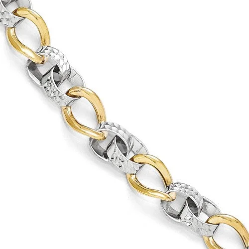 Women’s minimalist leather bracelets-10k Two-Tone Polished And Diamond-Cut Link Bracelet