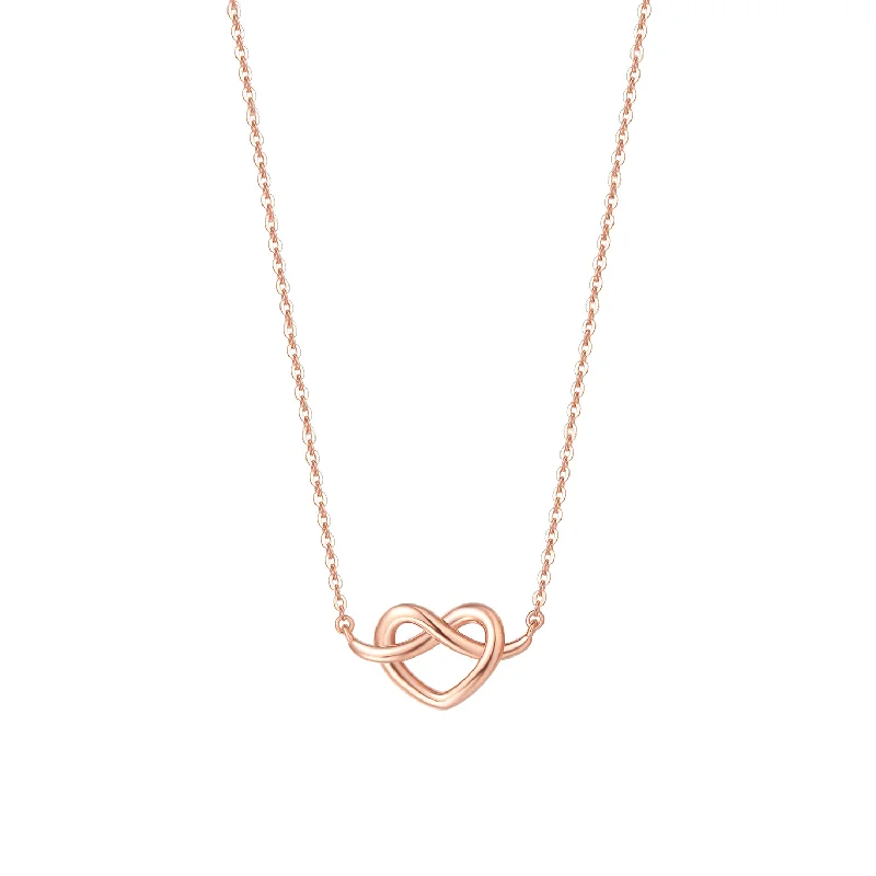 Women’s charm necklaces-FANCIME Knotted Heart 14K Solid Rose Gold Necklace