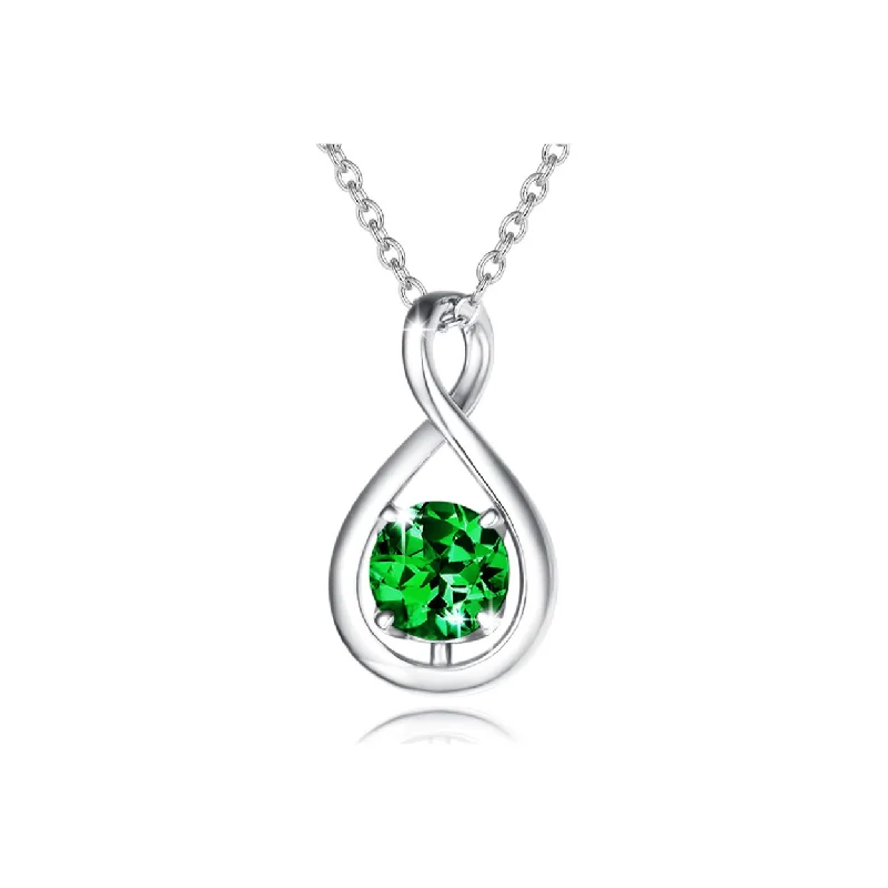 Women’s gold chain necklaces-"Infinite Embrace" May Birthstone Emerald Stone Infinity Symbol Sterling Silver Pendant Necklace