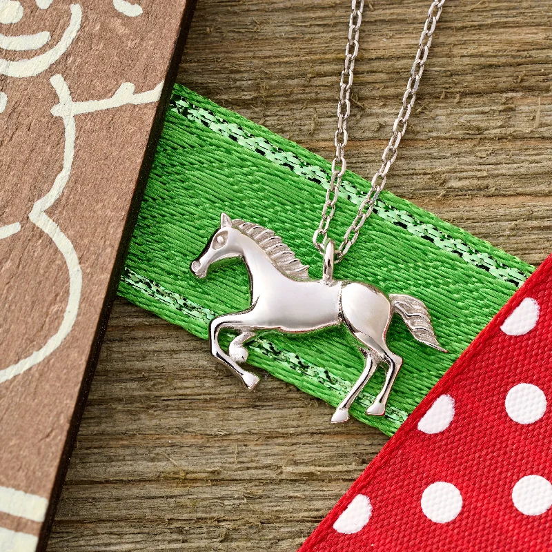 Women’s unique necklaces-Sterling Silver Galloping Horse Necklace