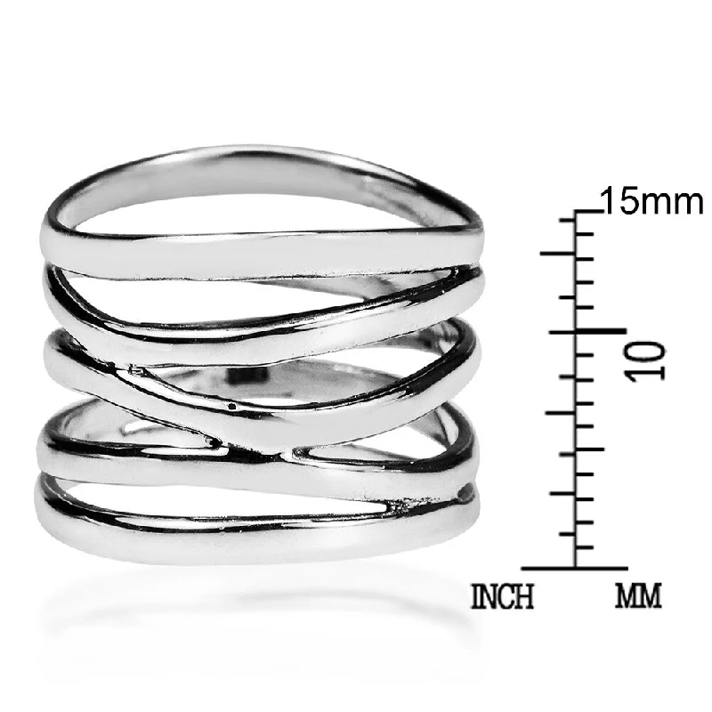 Women’s luxury engagement rings-Fashion Women Wide 5 Band Coil Finger Ring Wedding Engagement Party Jewelry Gift - Silver