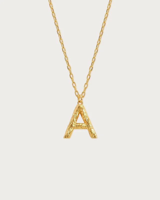 Women’s minimalist gold necklaces-Textured Initial Letter Necklace