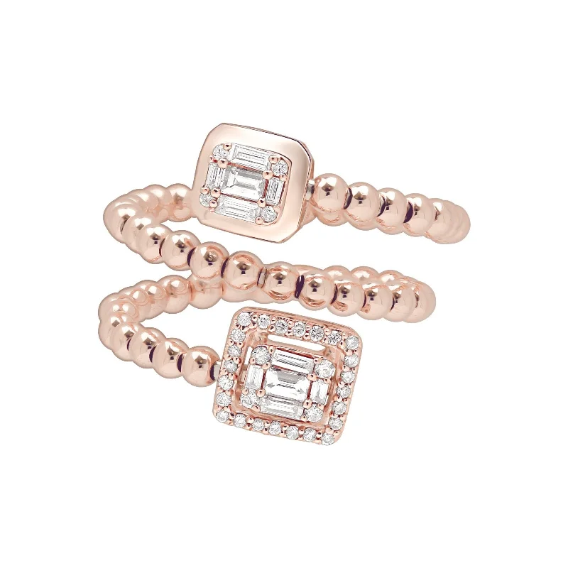 Women’s modern engagement rings-Double Diamond Baguette Beaded Wrap Around Ring