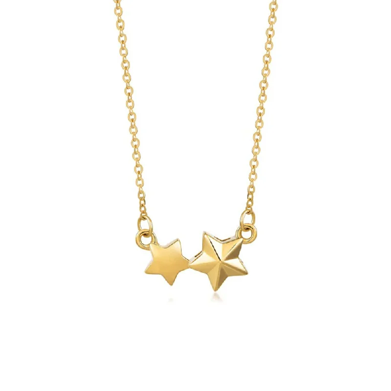 Women’s sterling silver necklaces-FANCIME "Starry Gold" Two Stars Dainty 14K Yellow Gold Necklace