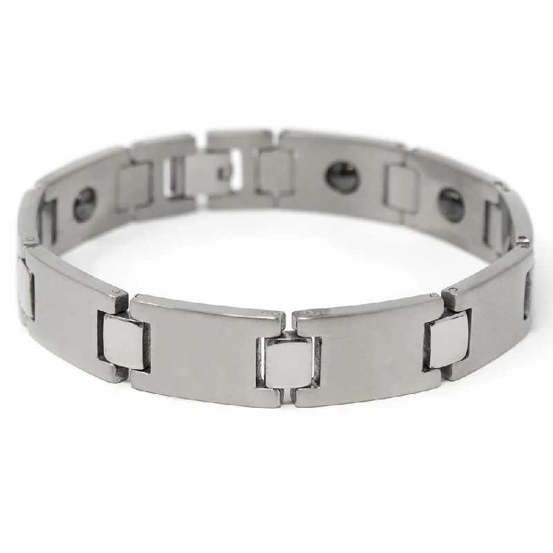 Women’s colorful bracelets-Men's Stainless Steel H Plain Link Bracelet with Magnet