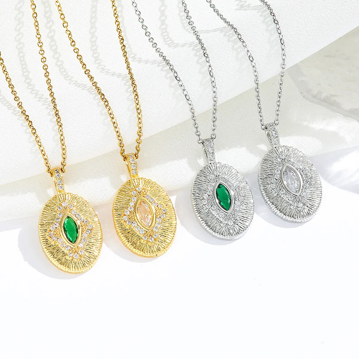 Women’s layered necklaces-Stainless Steel Gold Plated Silver Plated Casual Commute Oval Inlay Zircon Pendant Necklace