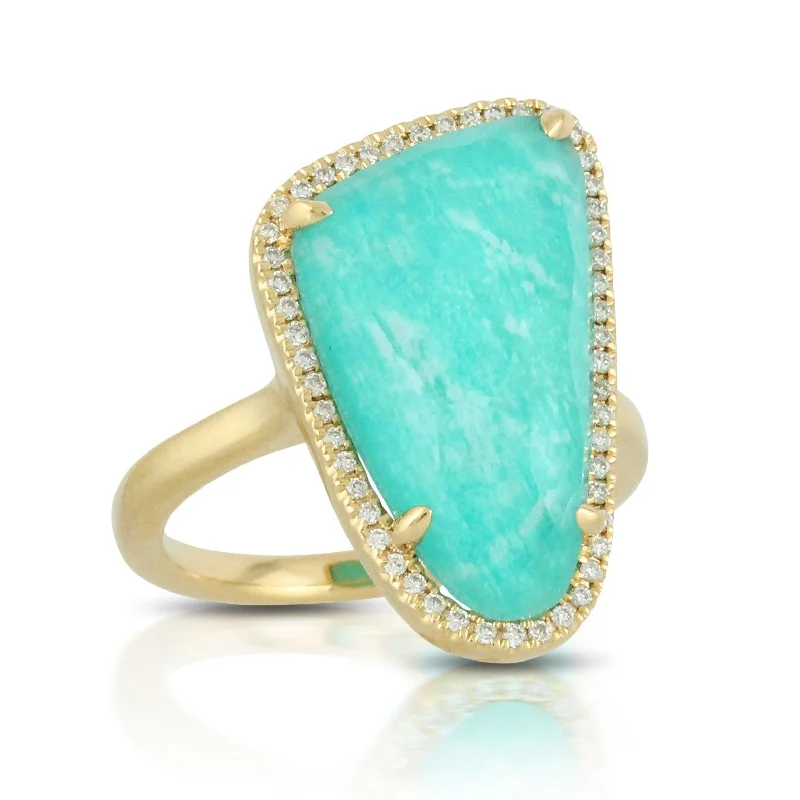 Women’s engagement rings with mixed metals-Amazonite and Diamond Ring