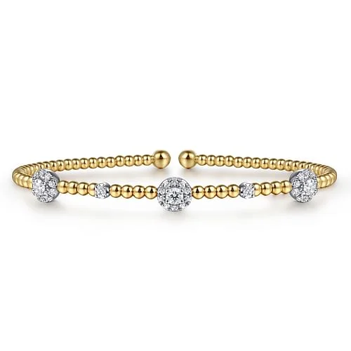 Women’s diamond charm bracelets-Diamond Station Bangle Bracelet in 14K Two Tone Gold