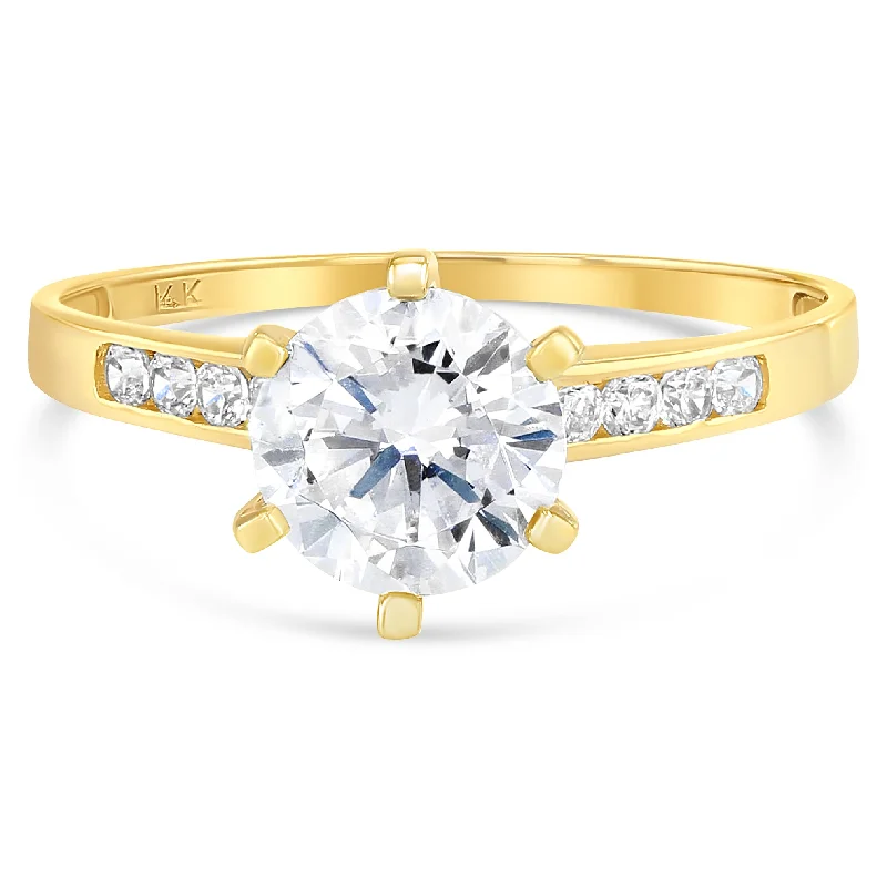 Women’s engagement rings with vintage details-14K Solid Gold 1 Ct. Round Solitaire CZ Engagement Ring