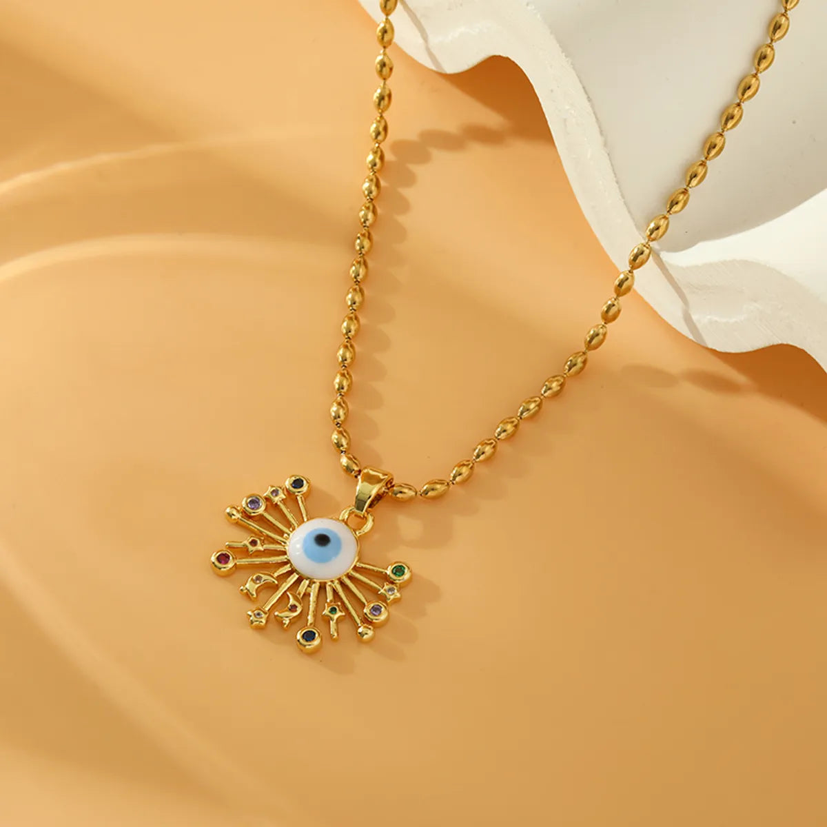 Women’s vintage necklaces-Stainless Steel Copper 18K Gold Plated Simple Style Eye Inlay Zircon Pendant Necklace