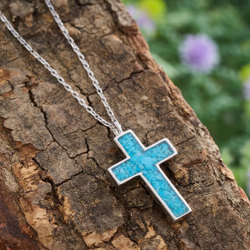 Women’s gemstone chokers-Sterling Silver Turquoise Cross Necklace