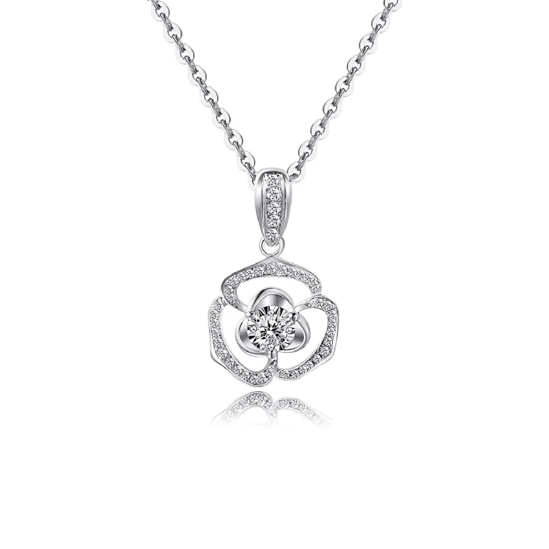 Women’s stylish silver necklaces-FANCIME "White Blossom" Flower Solitaire 18K White Gold Necklace