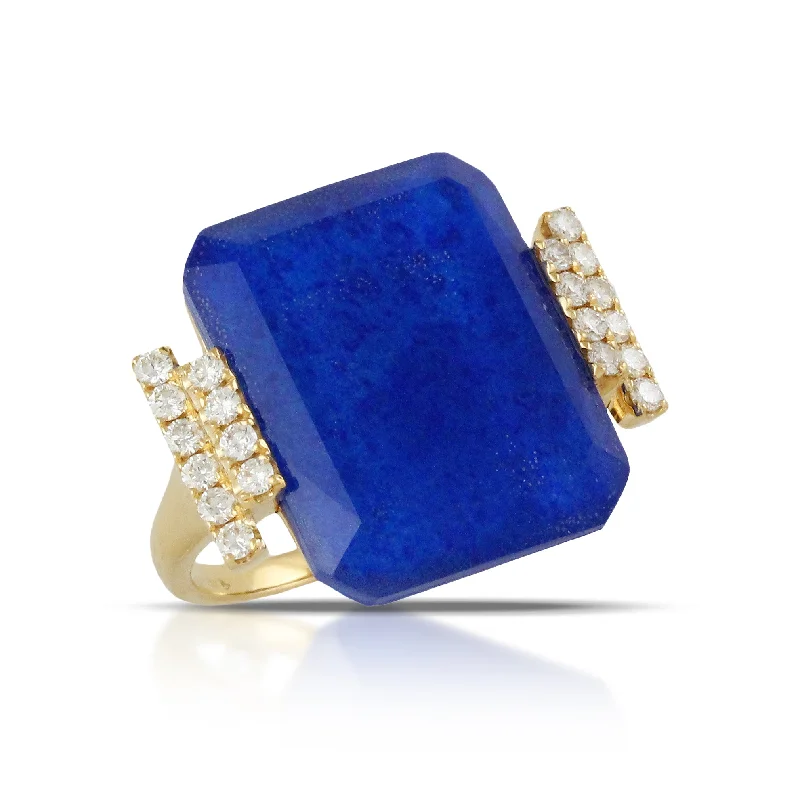 Women’s antique gold engagement rings-Lapis and Diamond Ring