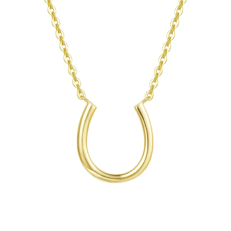 Women’s heart-shaped necklaces-FANCIME Horseshoe Necklace14K Solid Yellow Gold Necklace