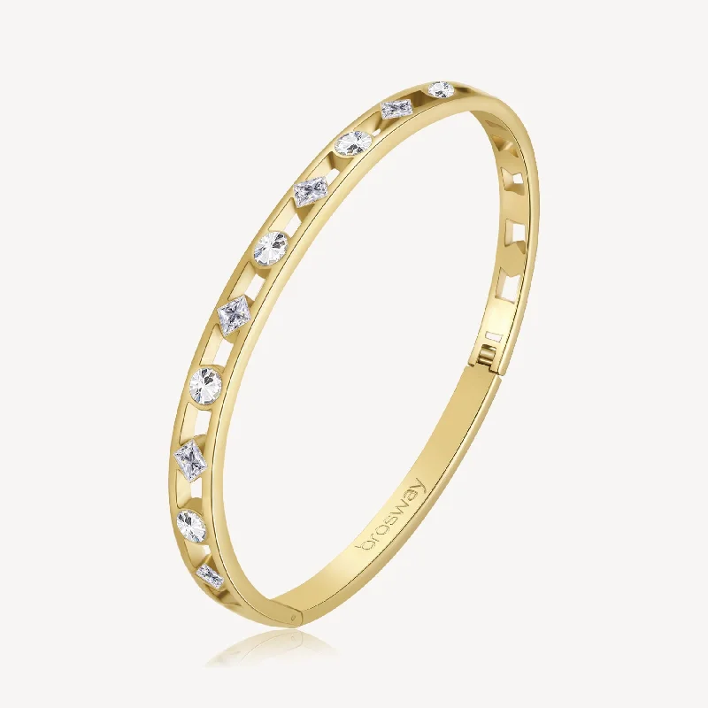 Women’s designer bracelets-Crystal Station Bangle Bracelet in Gold Plated Stainless Steel