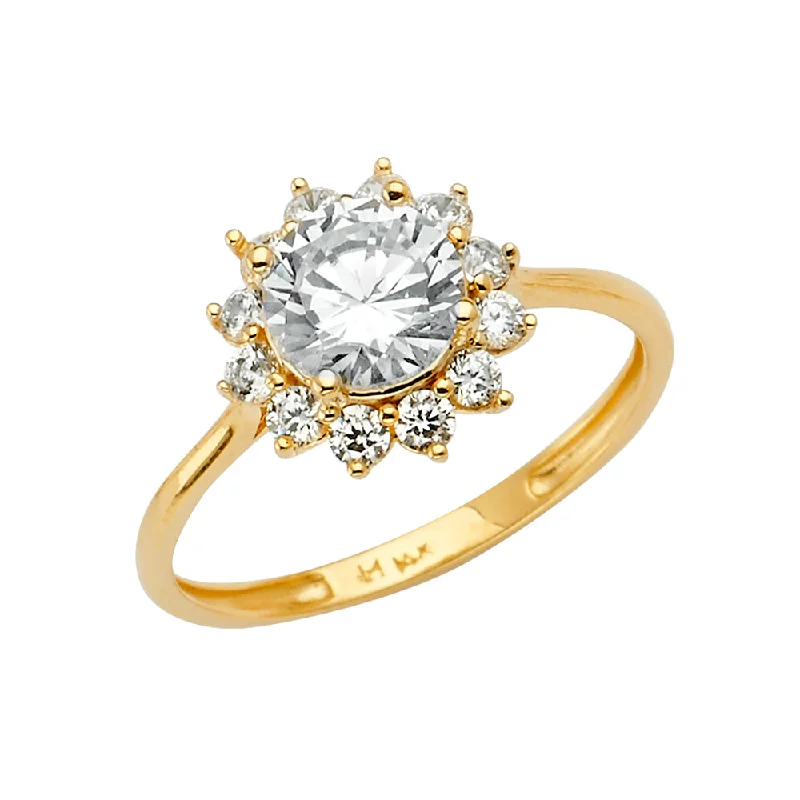 Women’s designer engagement rings-14K Solid Gold CZ Solitaire Flower Engagement OR Anniversary Ring