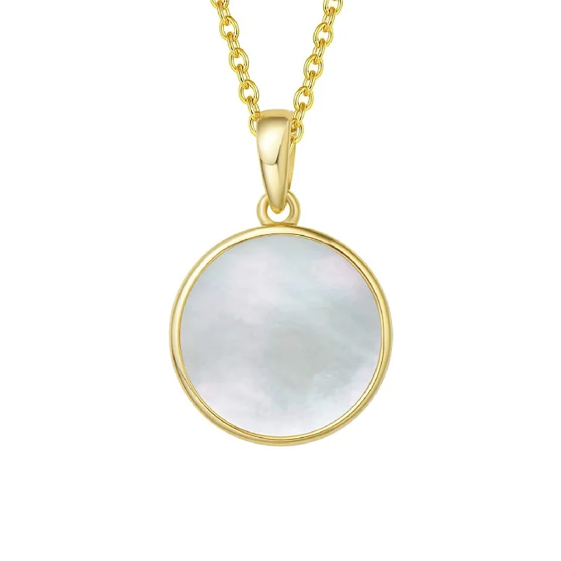 Women’s layering necklaces-FANCIME Mother of Pearl Round Disc 14K Real Yellow Gold Necklace