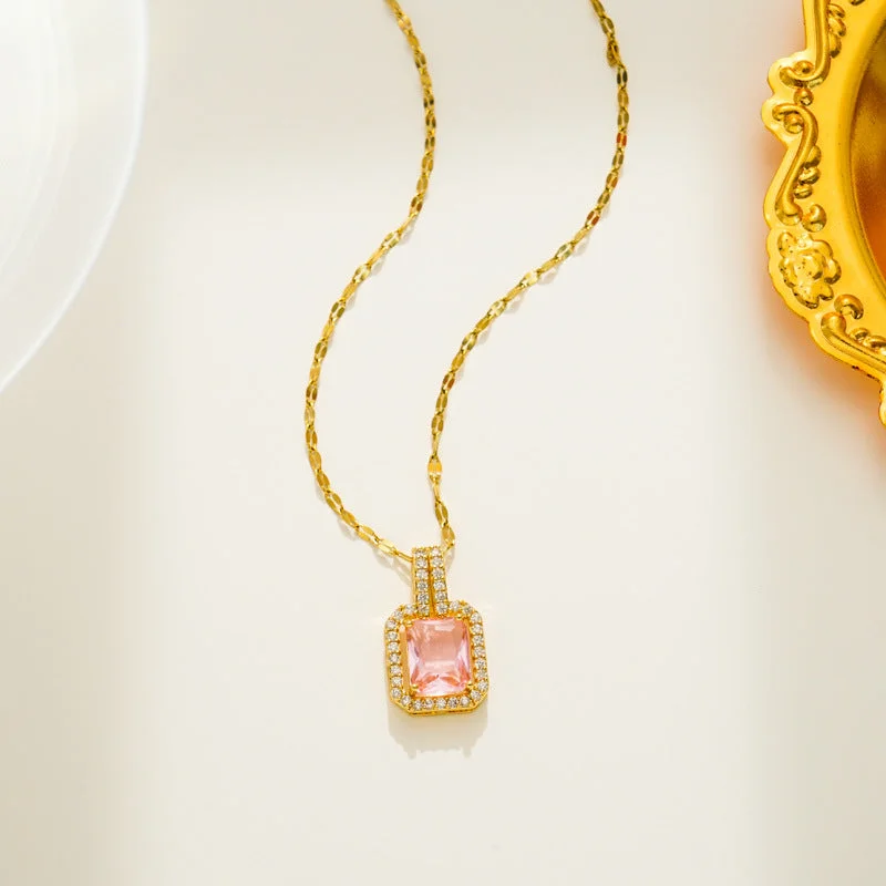 580 Gold Pink Zircon Necklace