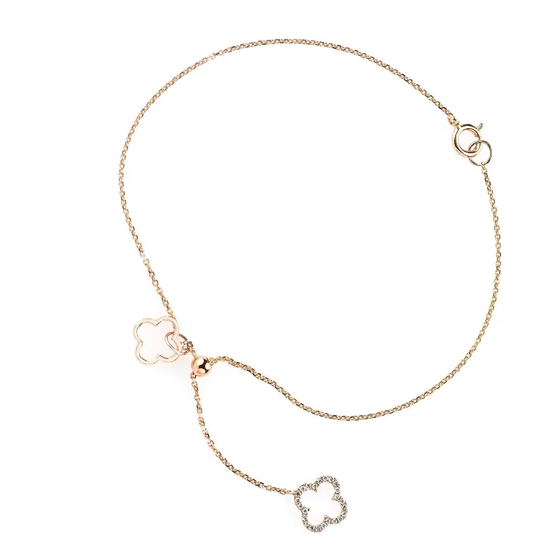 Women’s gold tennis bracelets-Diamond Clover Lariat Bolo Bracelet