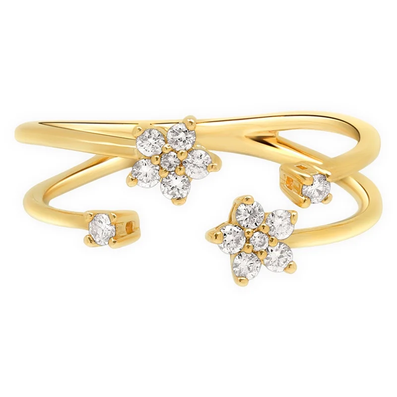 Women’s floral engagement rings-Floating Diamond Flower Wrap Ring