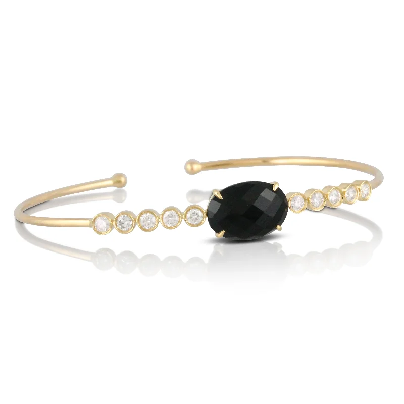 Women’s gold plated bracelets-Black Onyx and Diamond Bracelet