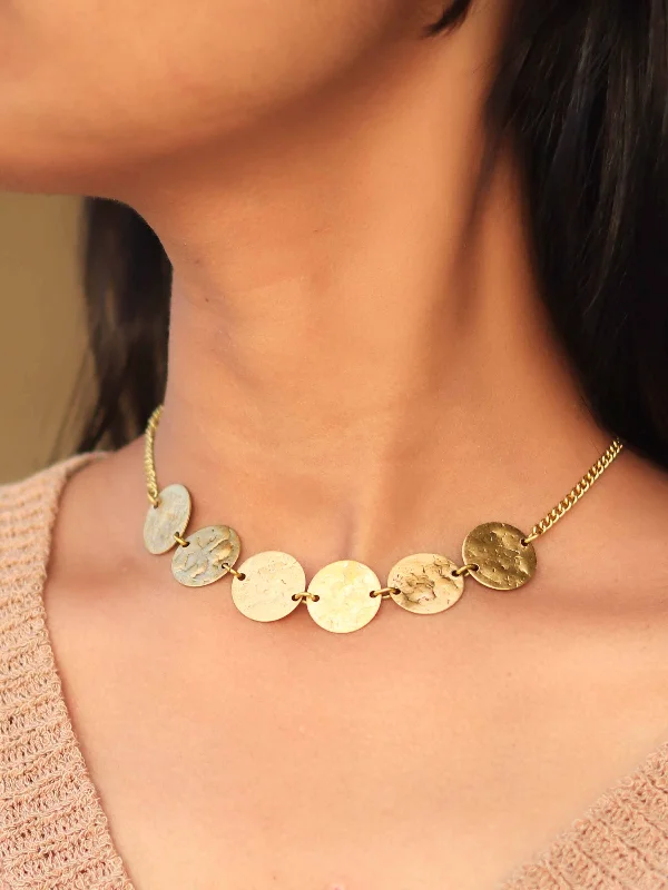 Women’s birthstone necklaces-Coin Choker (Anti Tarnish) Brass Necklace