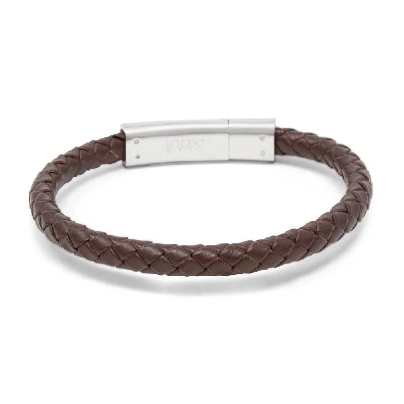 Women’s silver tennis bracelets-Stainless Steel Brown Braided Leather Bracelet with Anchor