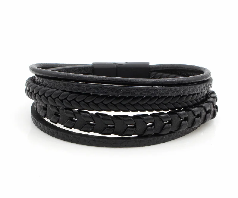 Women’s beaded bracelets-Layered Braided Black Leather Bracelet