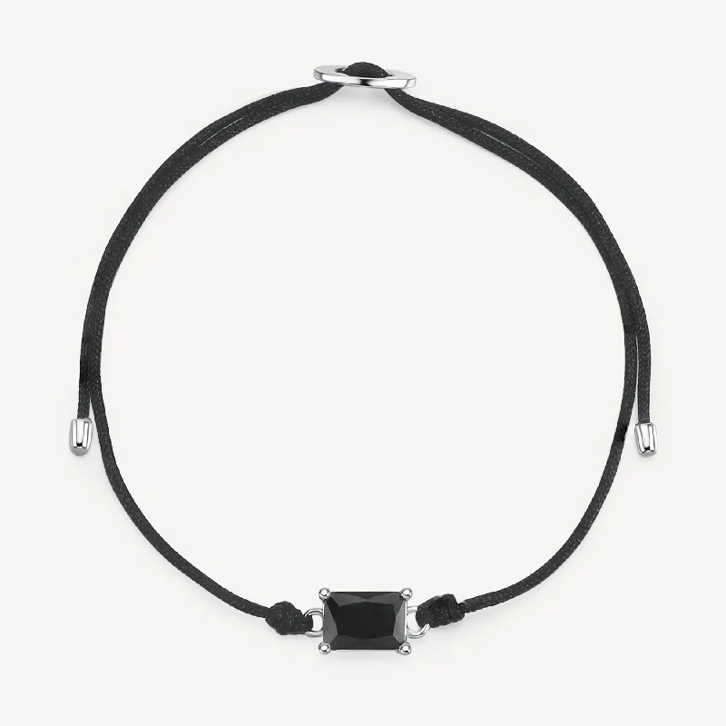 Women’s chic bracelets-Fancy Black Stone Cord Bracelet in Sterling Silver