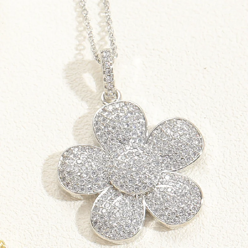 Flower Zircon Necklace Real Platinum