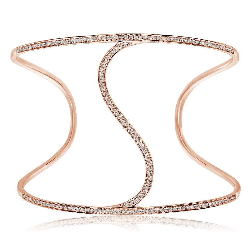 Women’s luxury pearl bracelets-14K Rose Gold Diamond Cuff Bangle Bracelet